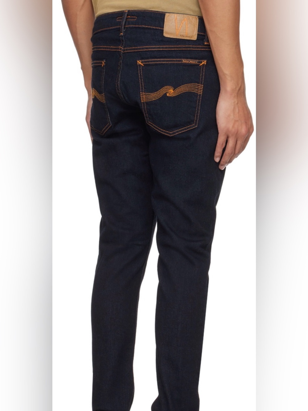 Nudie Jeans Slim Men’s Jeans in Dark Indigo with Orange Stitching